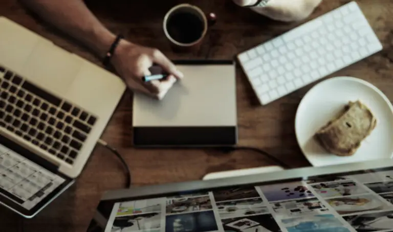 aerial view of man working on computer